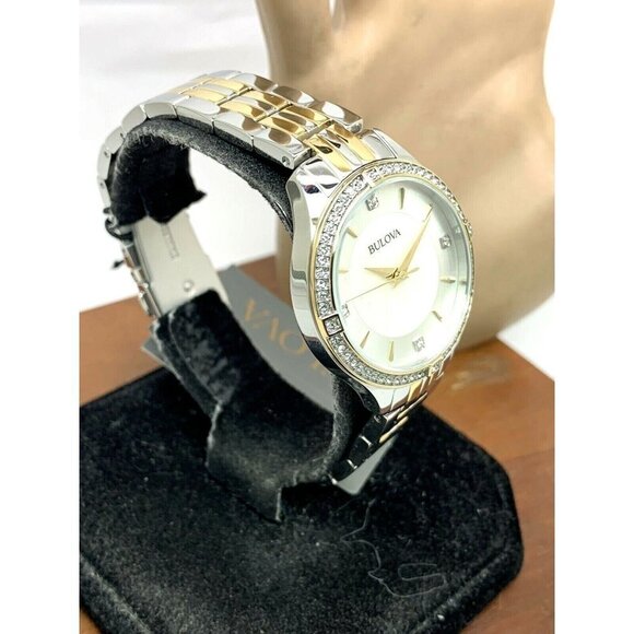 Bulova Women's Watch 98L273 Two Tone Crystal Accent Mother of Pearl Dial - Picture 13 of 13